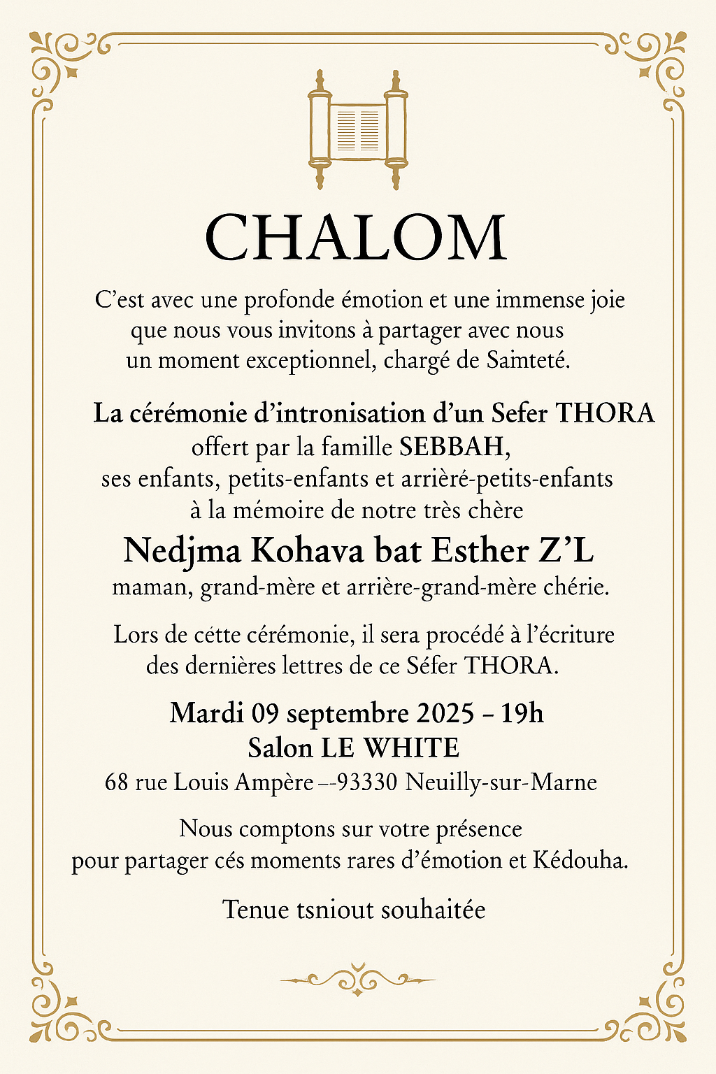 Invitation – Intronisation d’un Sefer Thora